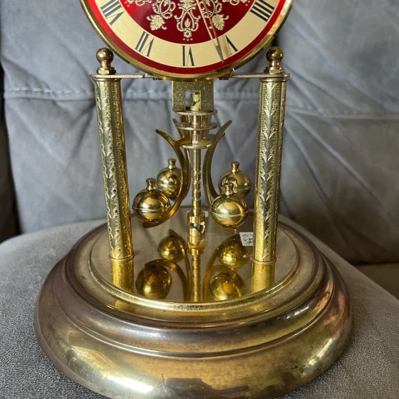 Vintage Red and Gold Wall Clock with Glass Dome